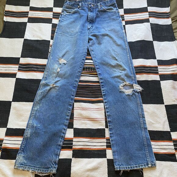Vintage Wrangler Distressed 100% Cotton Jeans. USA. 31/34. Workwear. Western. - Picture 2 of 15